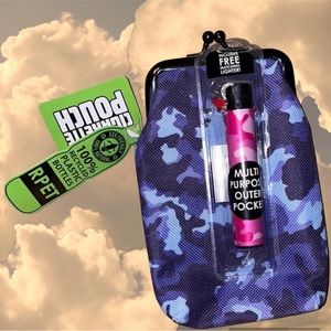 RPET 100% Recycled Plastic Blue Camo Cigarette Pouch with Pink Lighter NWT